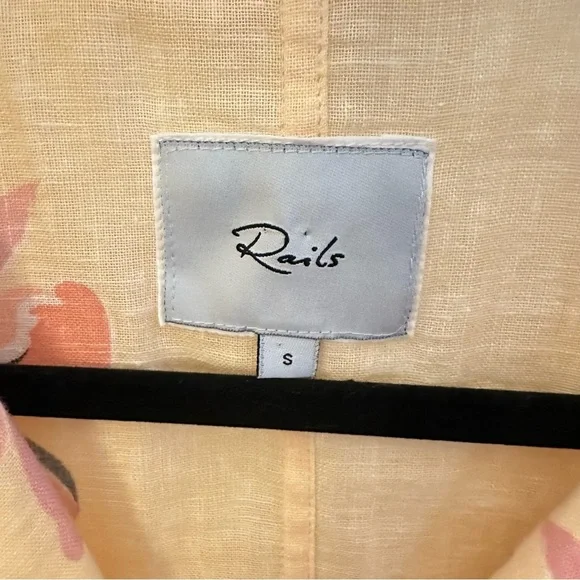 RAILS S Marley tie yellow floral spring short sleeve linen blouse shabby chic - Picture 5 of 13